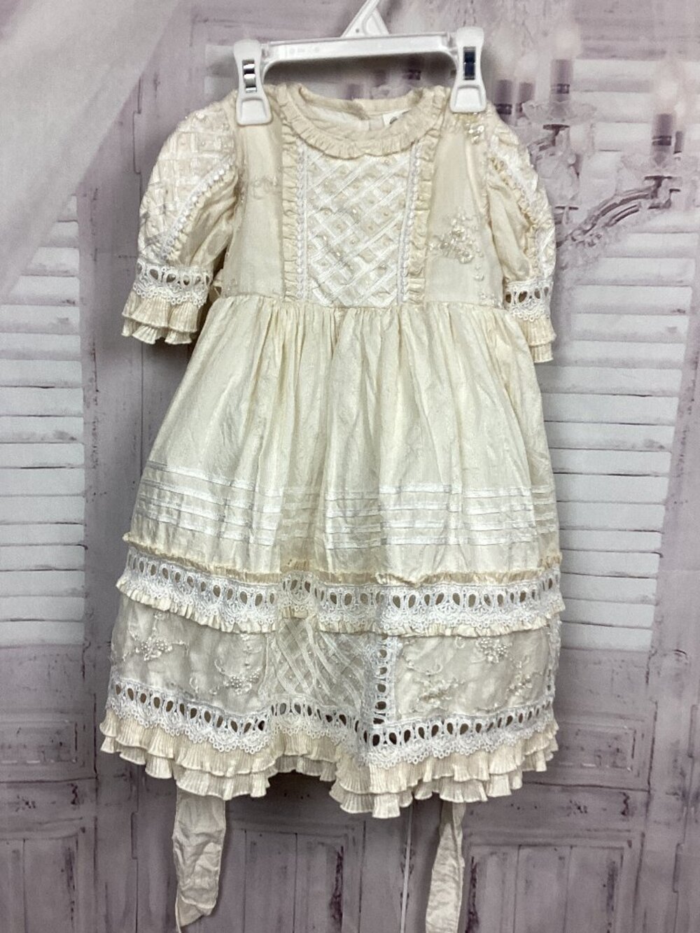 Infantiles Mirna Gown Baptism Christening Ivory Beaded Embroidered Vintage 12M
